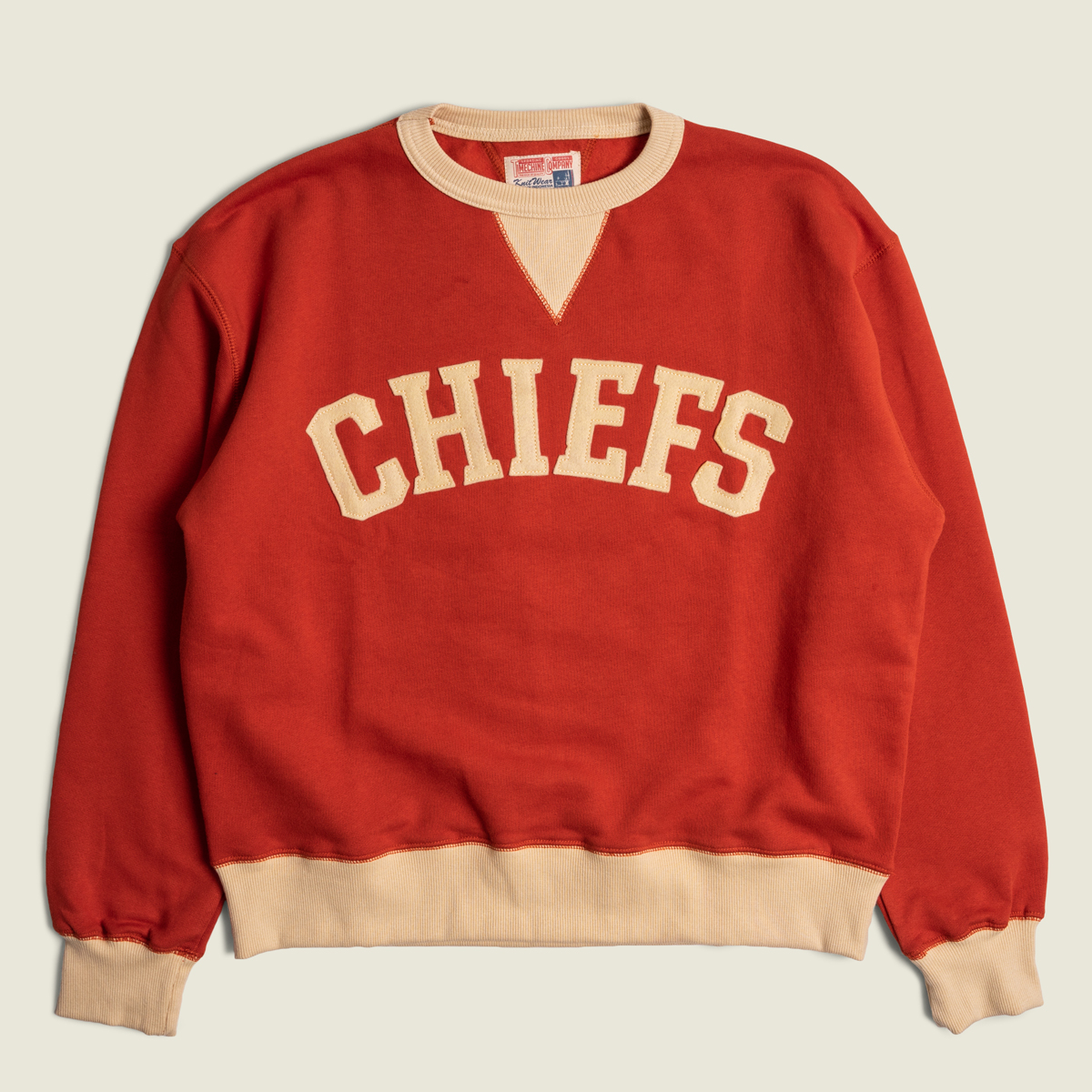 Double V Felt Lettering Sweatshirt - Brick Red Beige 001